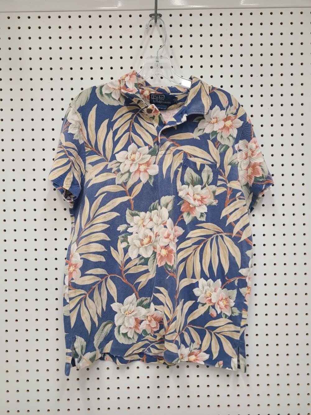 Polo Ralph Lauren Custom Fit Floral Hawaiian Shirt Blue Beige Large